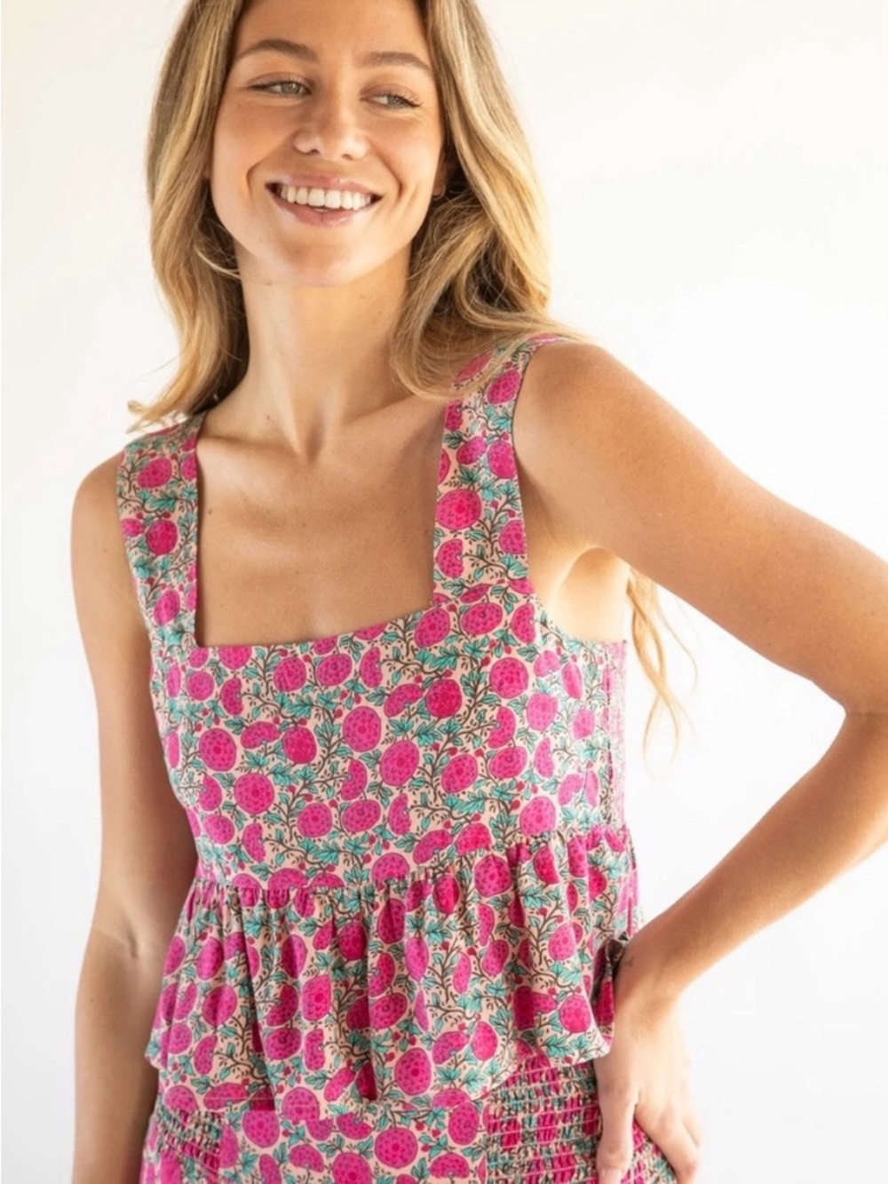 NWT Natural Life Peplum Crop Tank Top Pink Floral Berry XL New Boho Summer